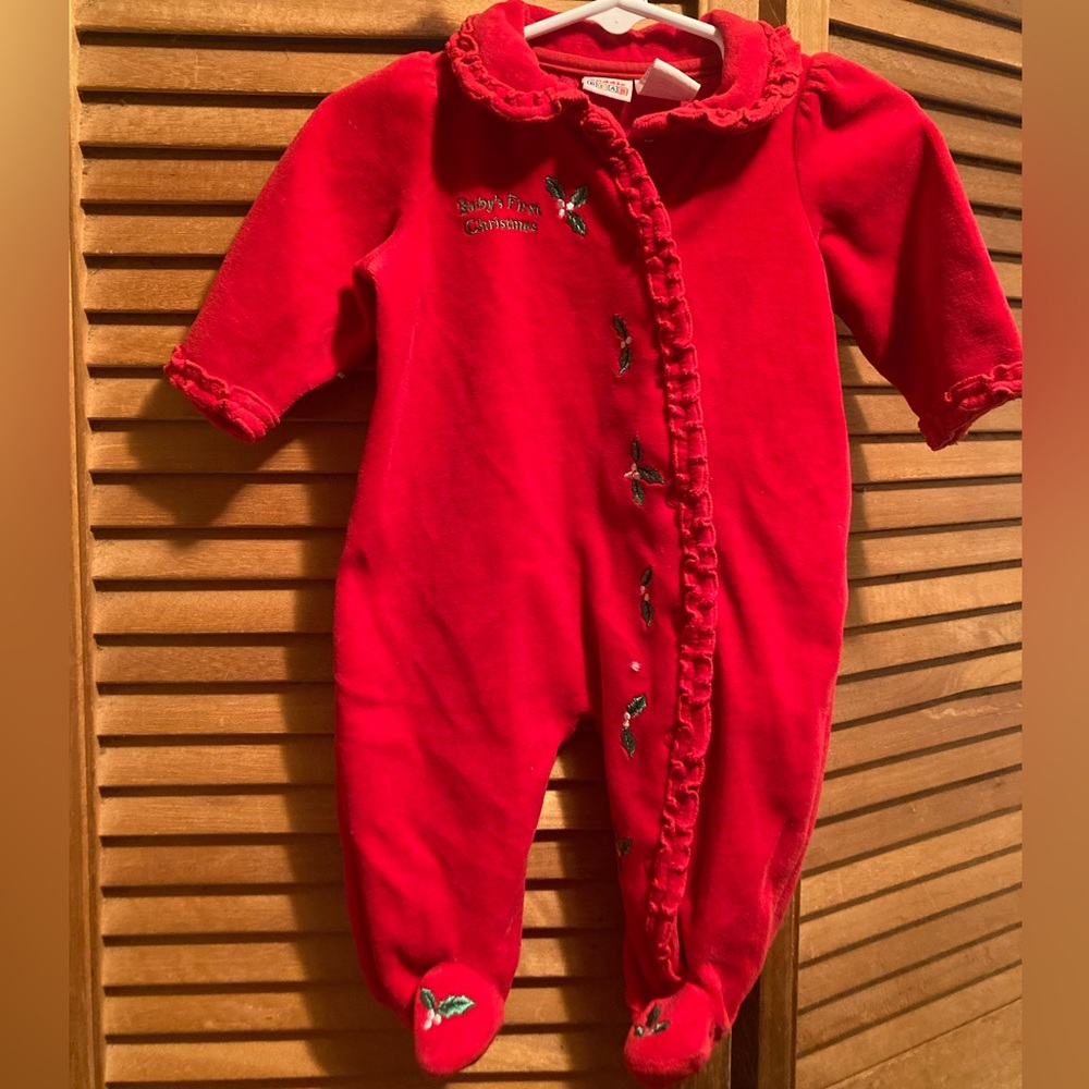 Cuddle Bear “Baby’s First Christmas” Red Velour Onesie